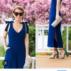 Amanda Uprichard navy jumpsuit w bow straps size 2